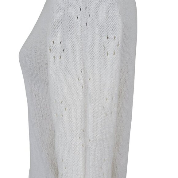 Loft Crew Neck Sweater Size S Pullover Contrast Striped Cuff Lightweight White - Picture 3 of 10